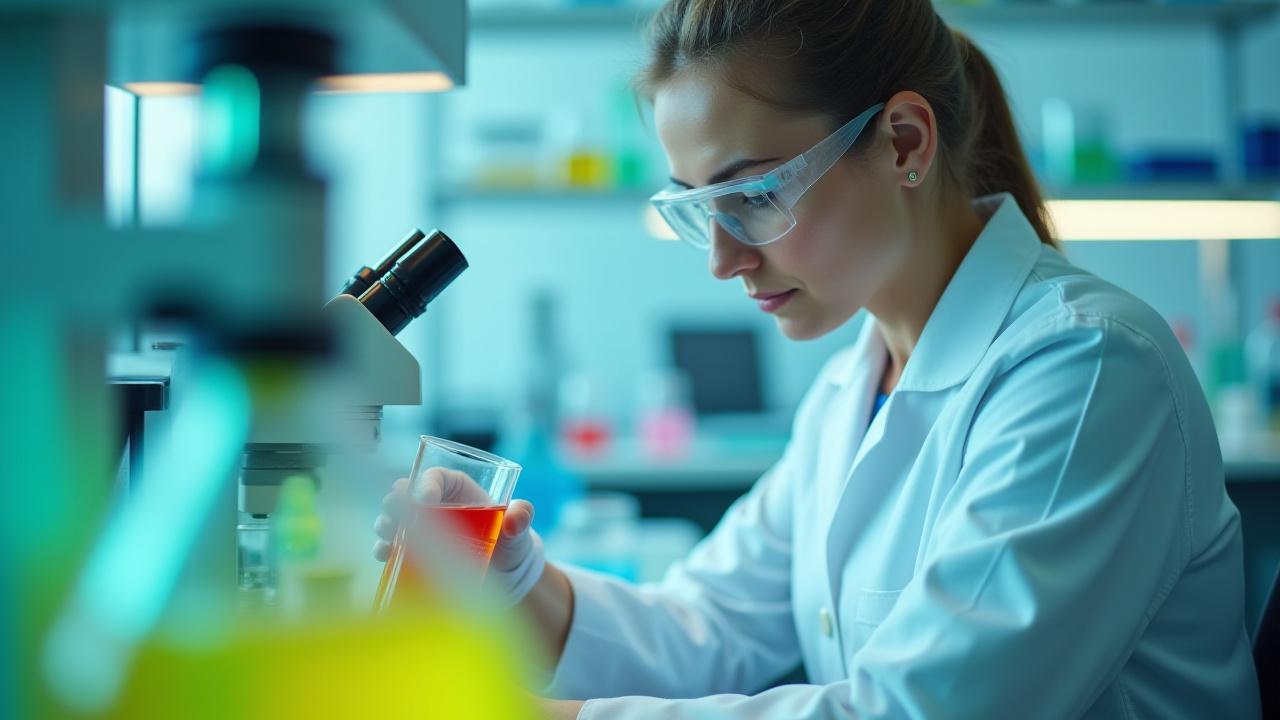 Técnico de laboratorio examinando una muestra para control de calidad de pigmentos